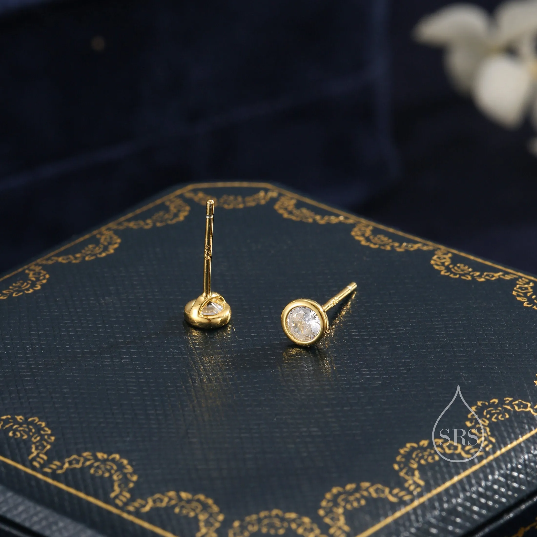 CZ Bezel Stud Earrings in Sterling Silver, Available in 3mm, 4mm, 5mm, Brilliant Cut CZ Earrings, Minimal CZ Stud