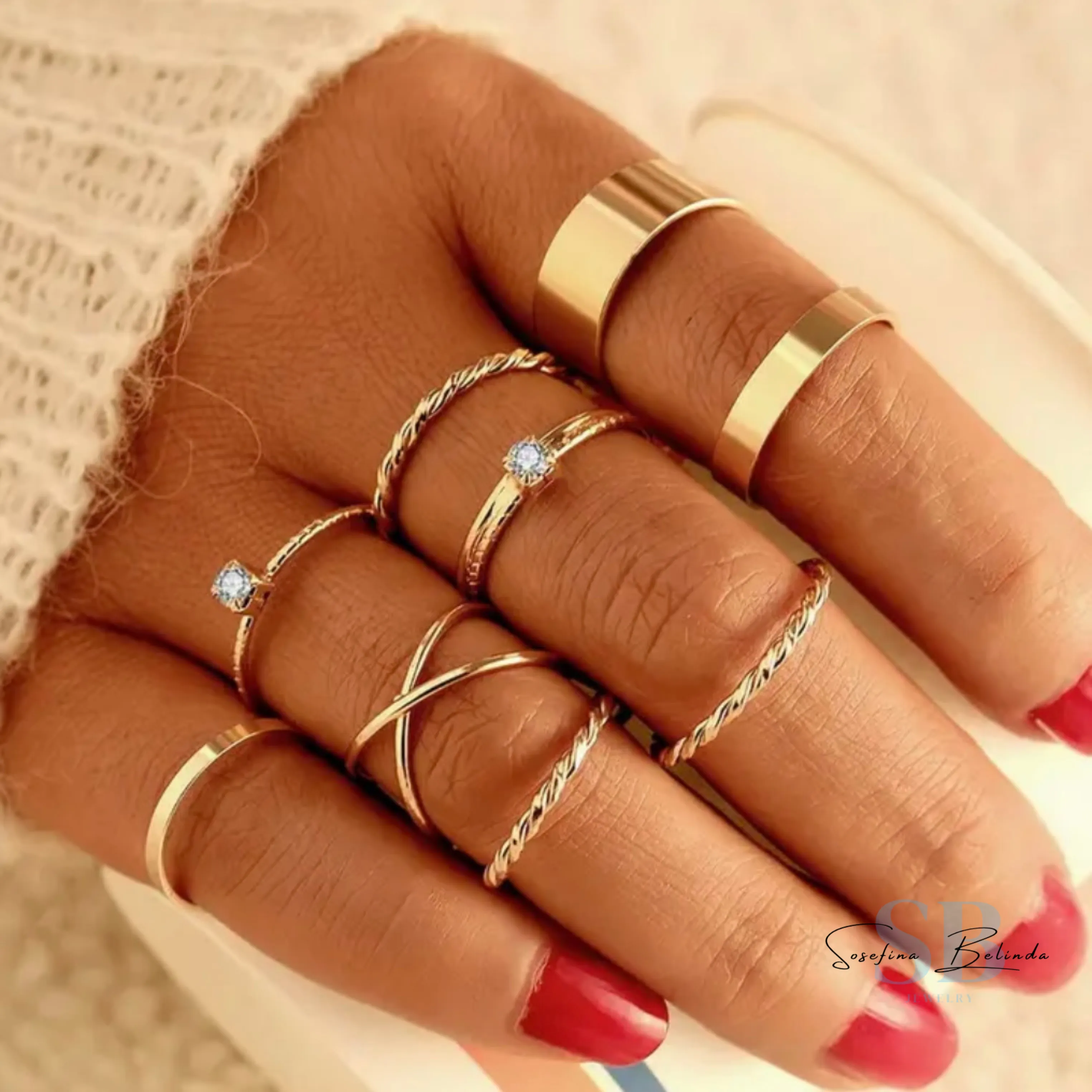 Dainty Diamonds Gold Boho Ring Set