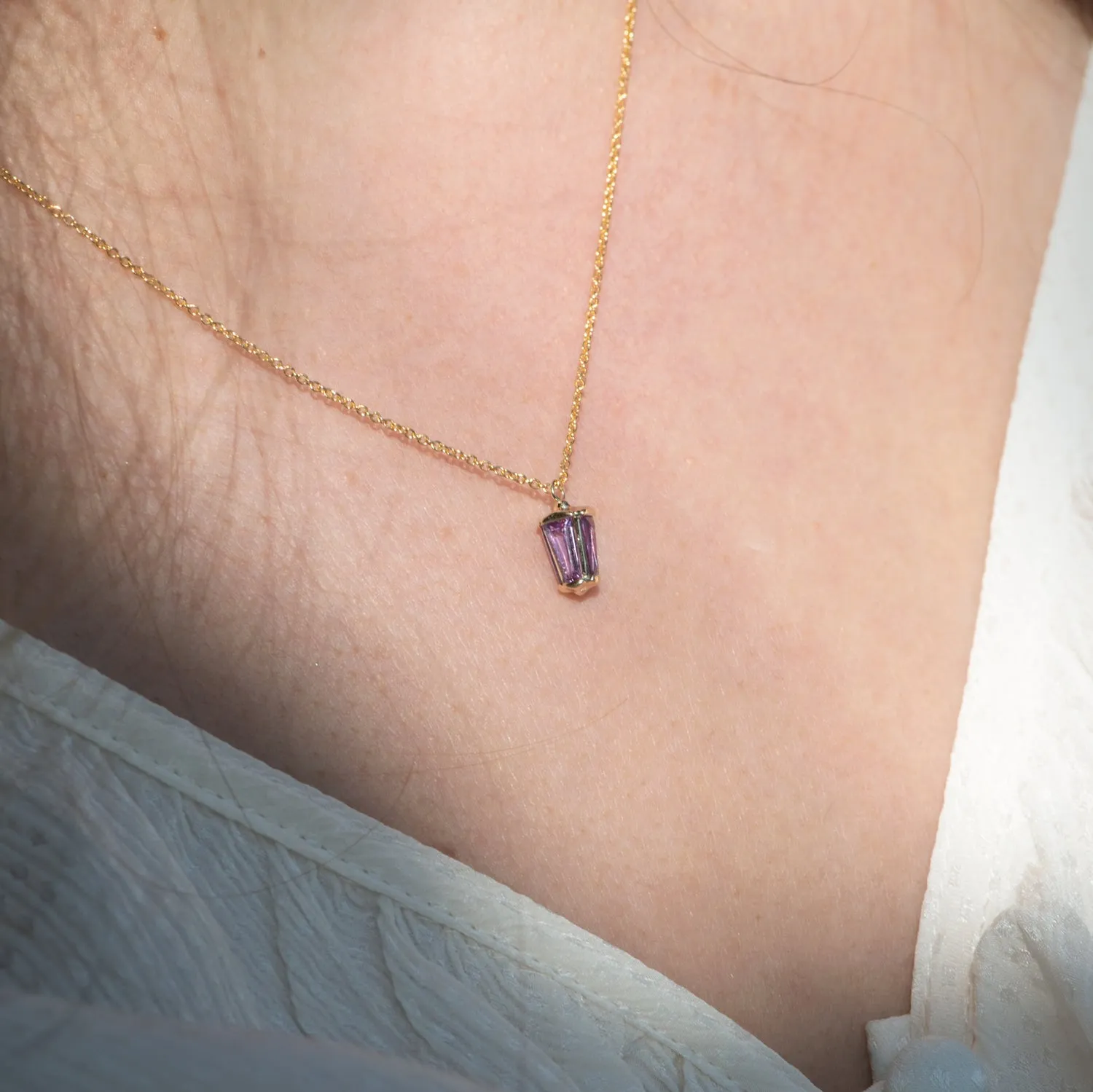 Dainty Lilac Sapphire Lantern Pendant in Solid Gold