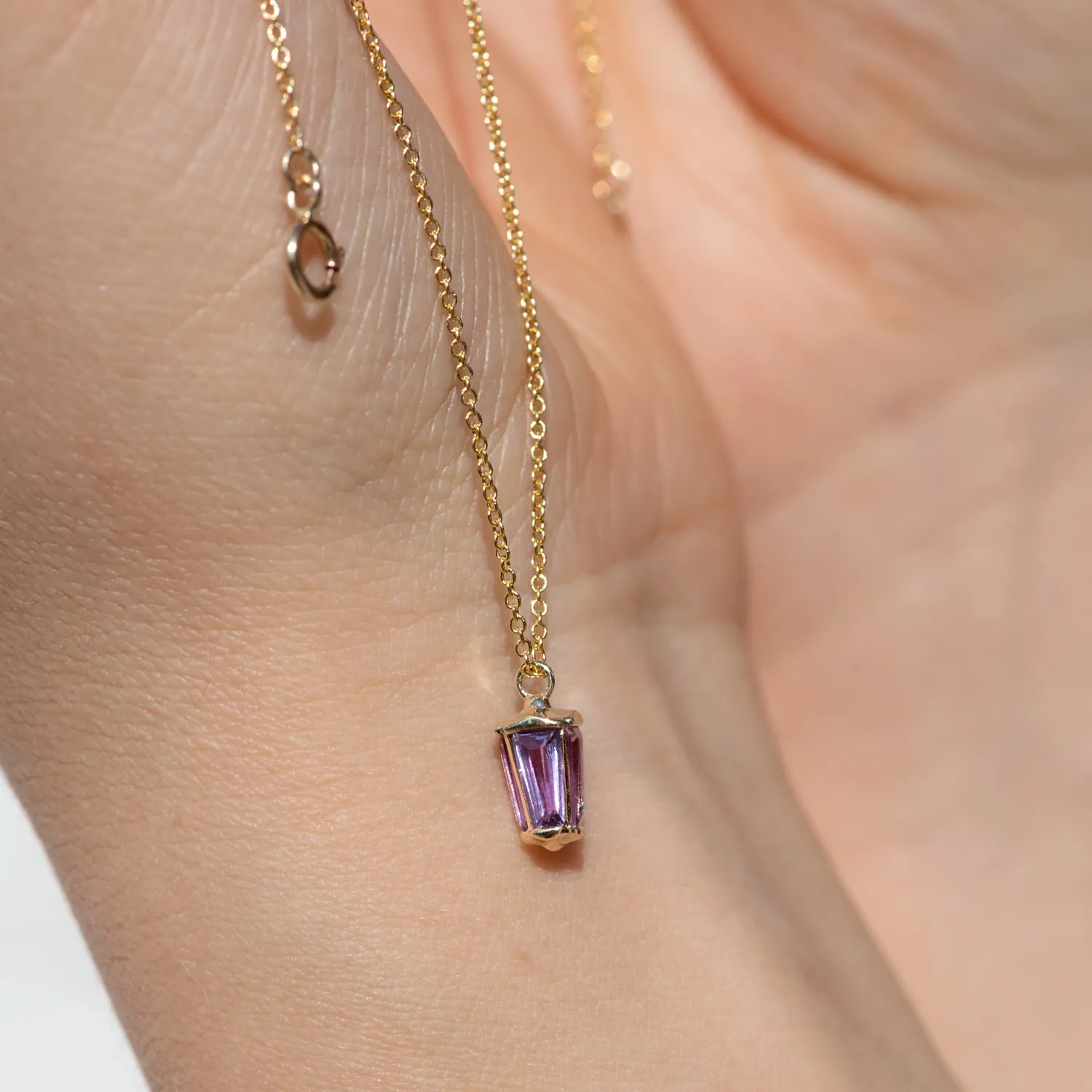 Dainty Lilac Sapphire Lantern Pendant in Solid Gold
