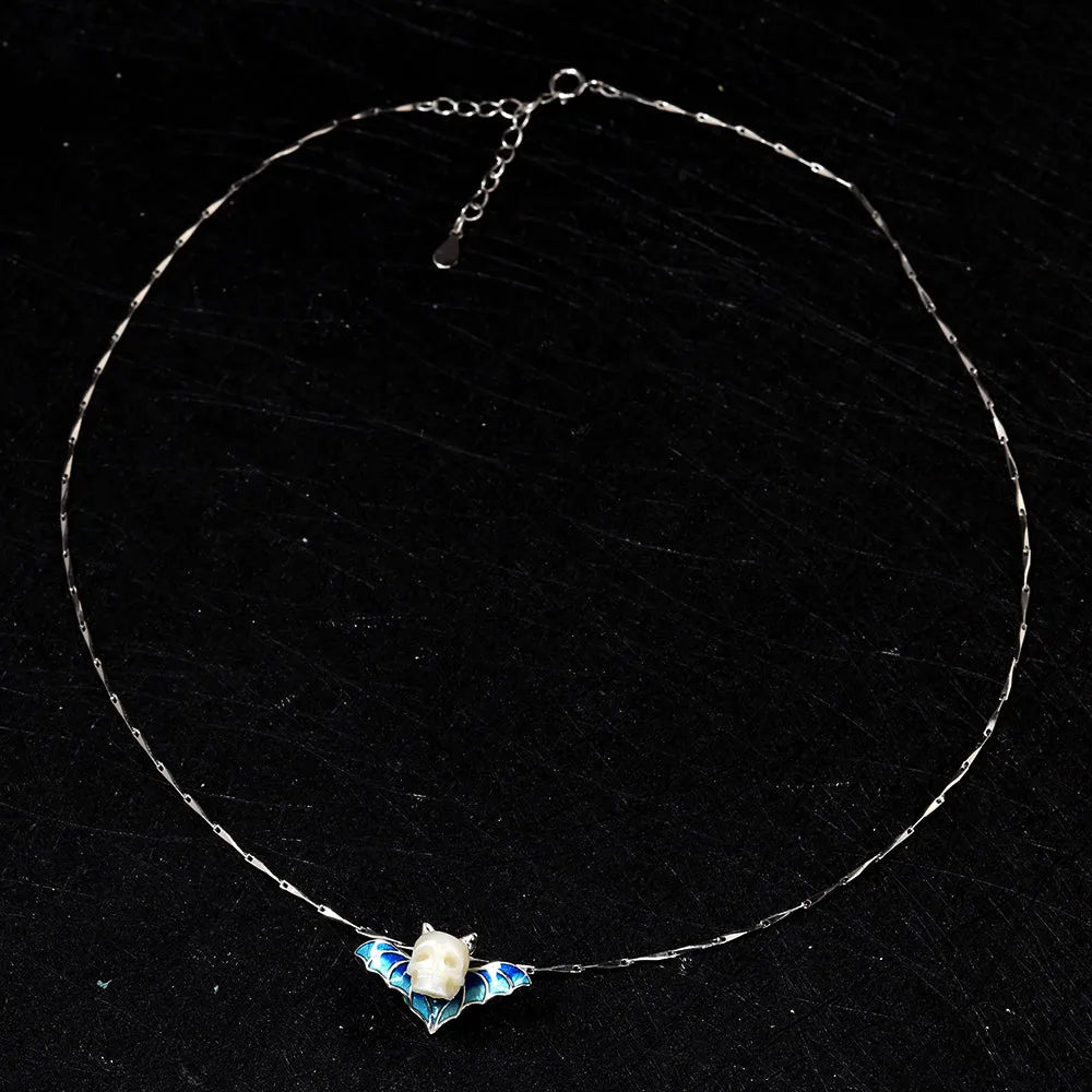 Devil Horn Bat Pearl Skull Necklace