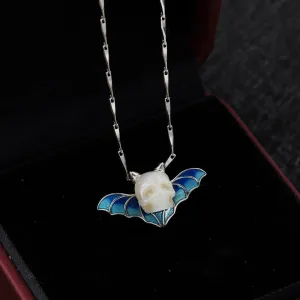 Devil Horn Bat Pearl Skull Necklace