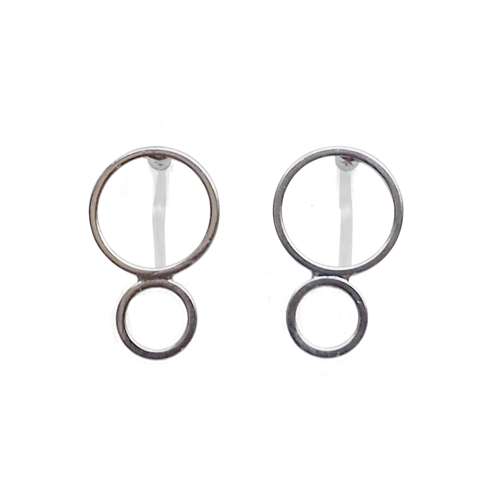 Double hoop invisible clip on stud earrings ( Silver tone )