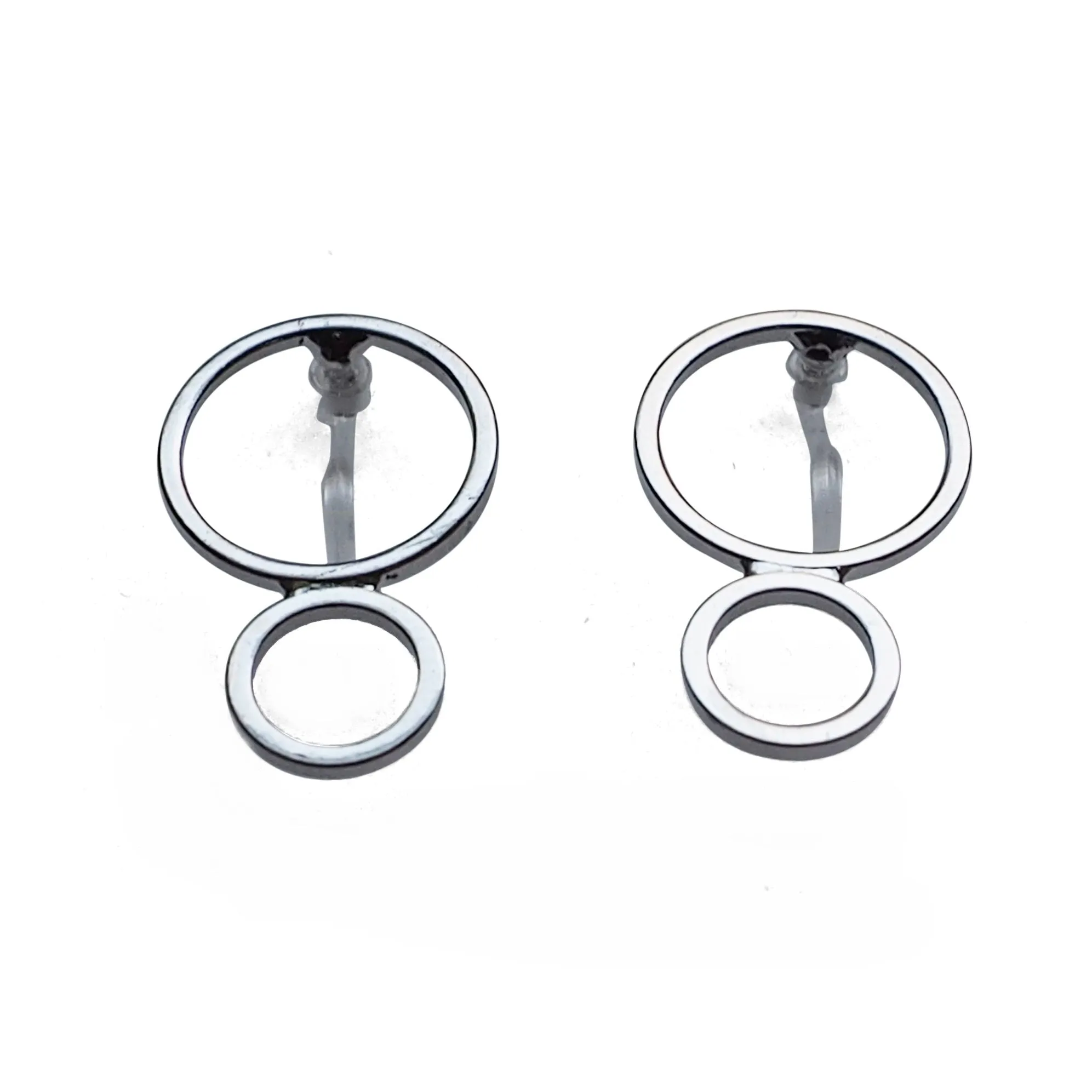 Double hoop invisible clip on stud earrings ( Silver tone )