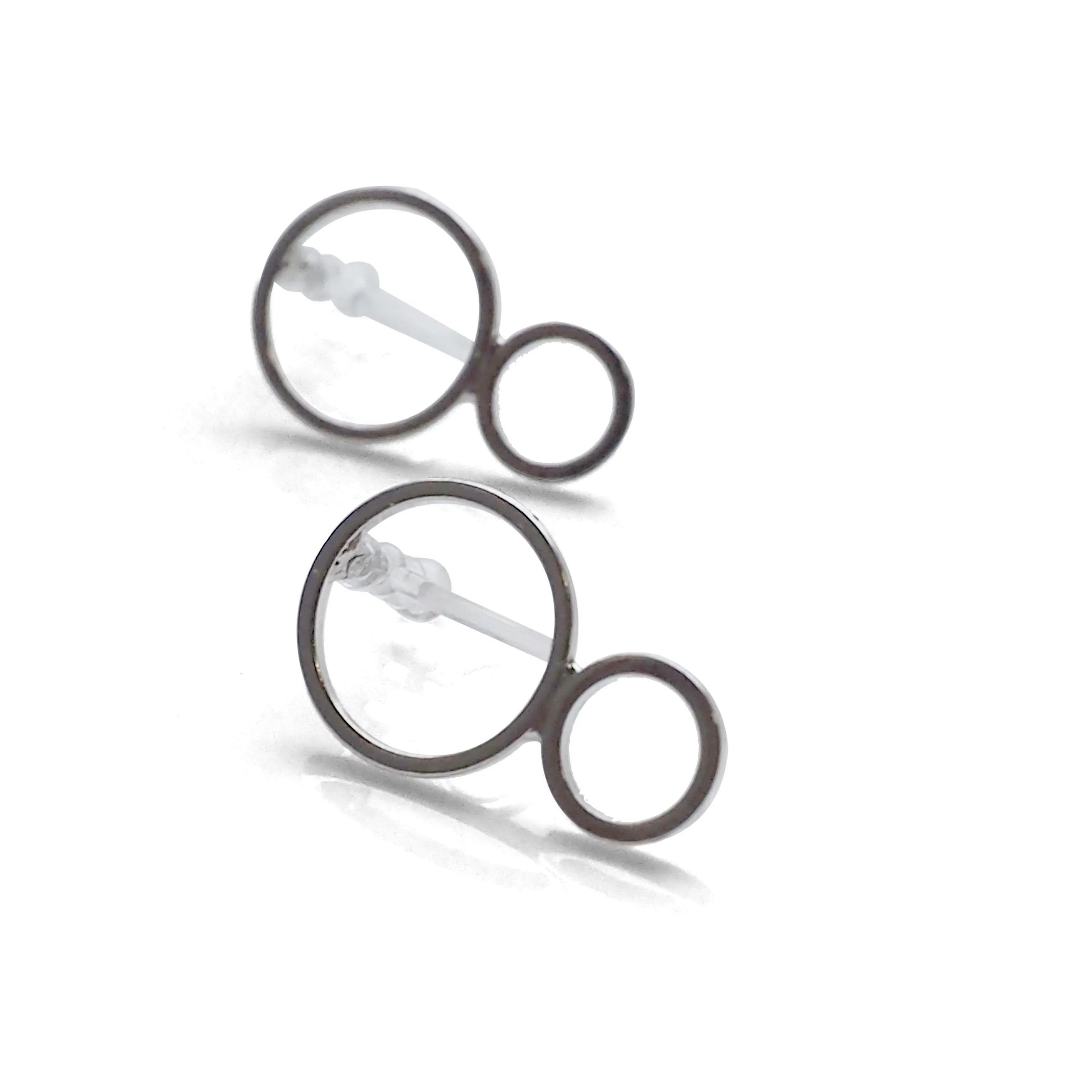 Double hoop invisible clip on stud earrings ( Silver tone )
