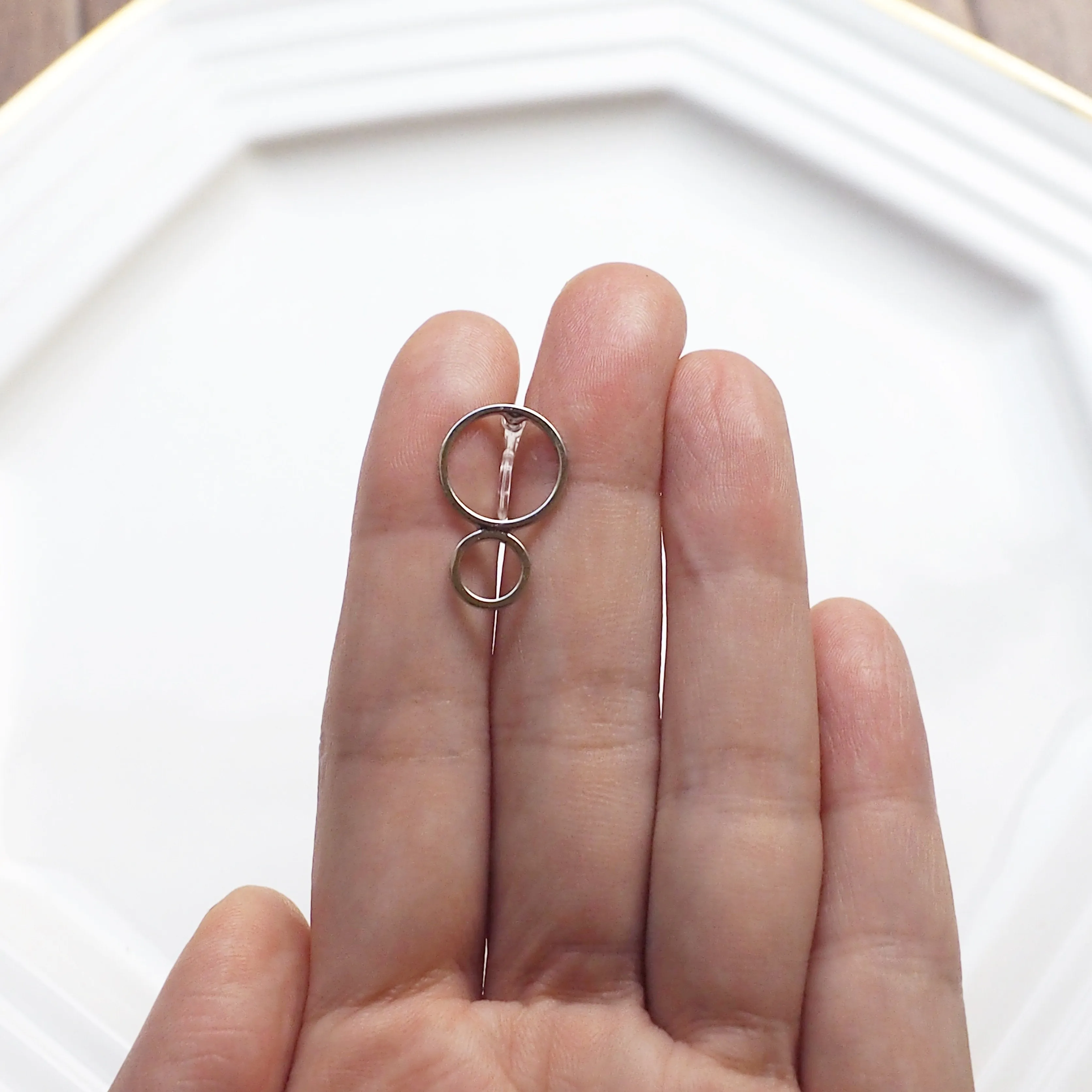 Double hoop invisible clip on stud earrings ( Silver tone )