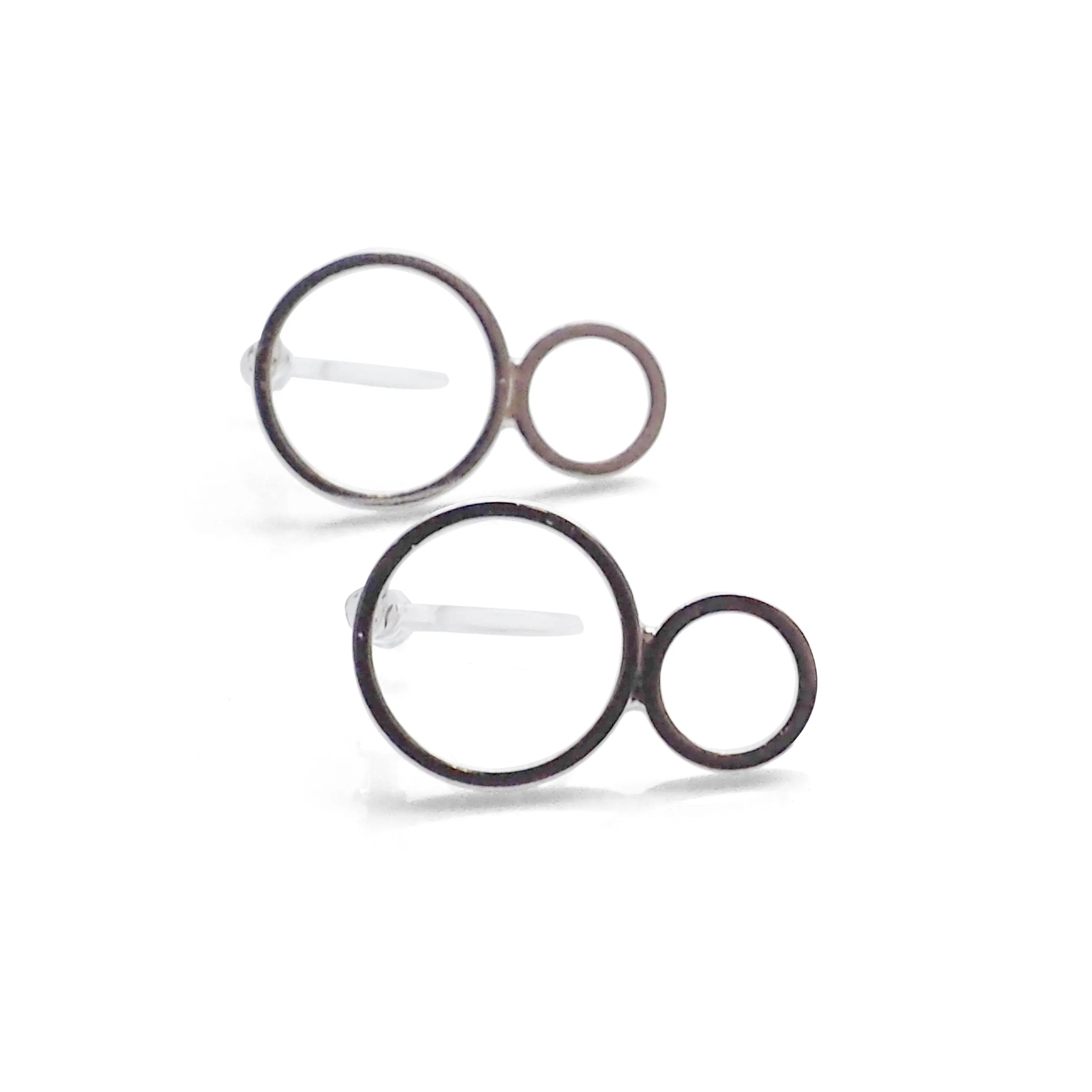 Double hoop invisible clip on stud earrings ( Silver tone )