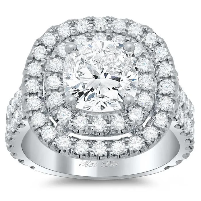 Double Shank Double Halo Engagement Ring