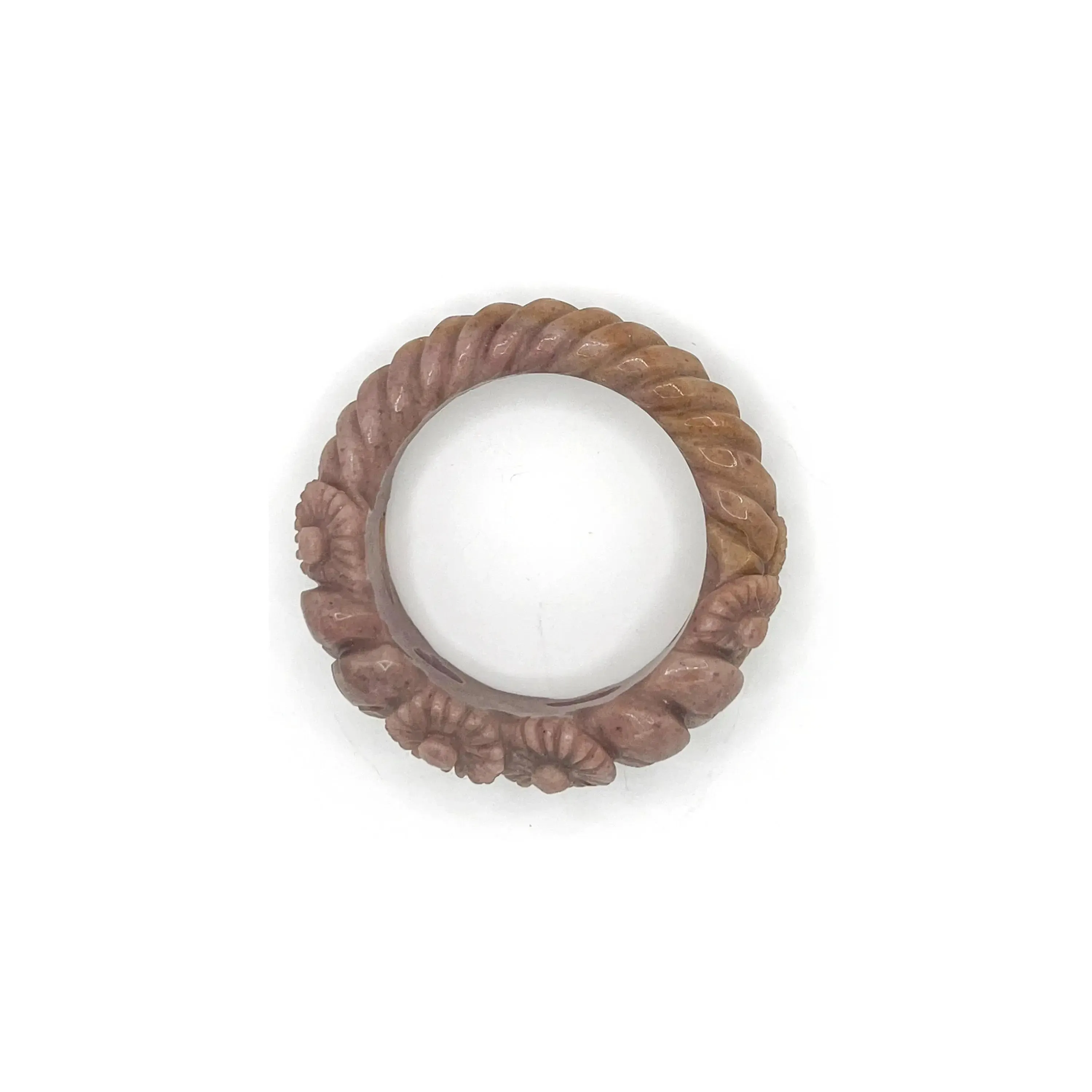 Earthy Bracelet – Twisted Mongolian Jade Stone Bangle with Carved Daisies in Meadow Purple