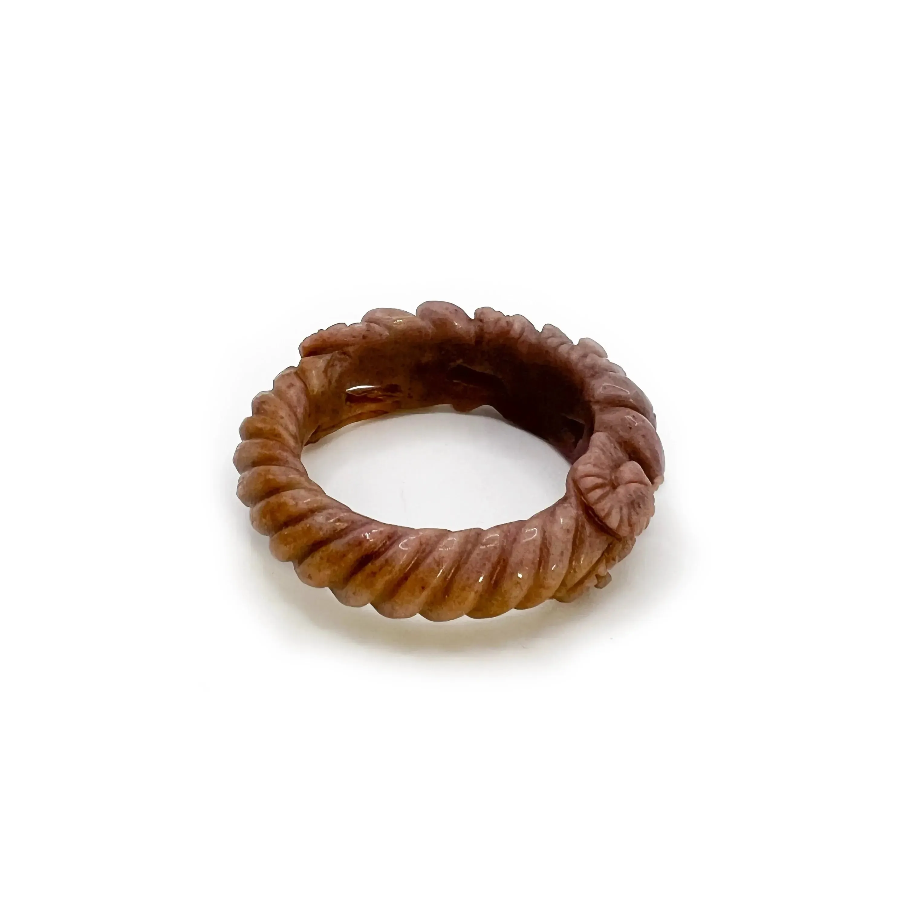 Earthy Bracelet – Twisted Mongolian Jade Stone Bangle with Carved Daisies in Meadow Purple