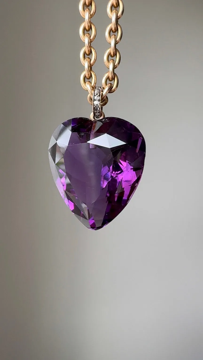 Edwardian Amethyst and Rose Cut Diamond Heart Pendant