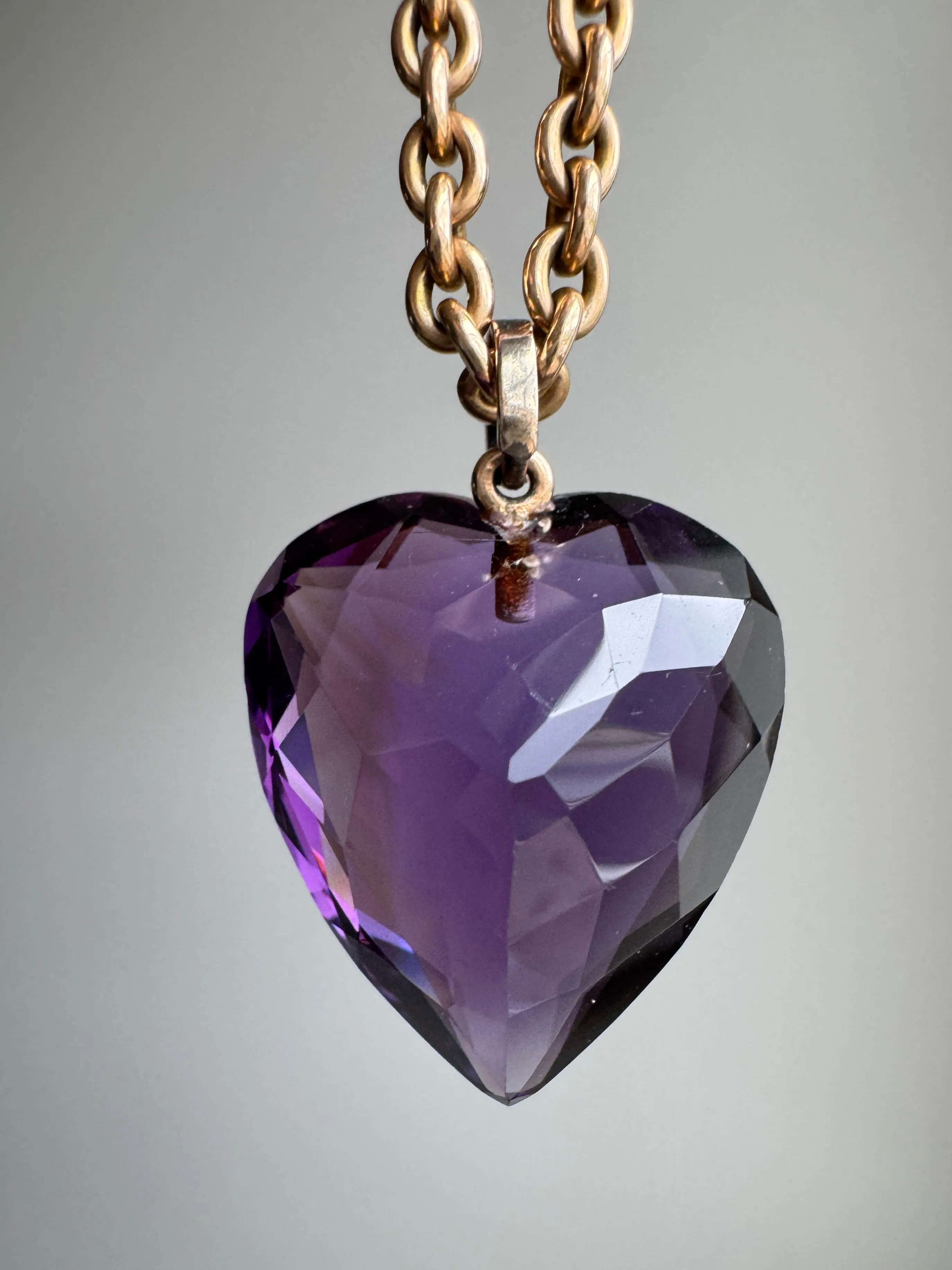 Edwardian Amethyst and Rose Cut Diamond Heart Pendant