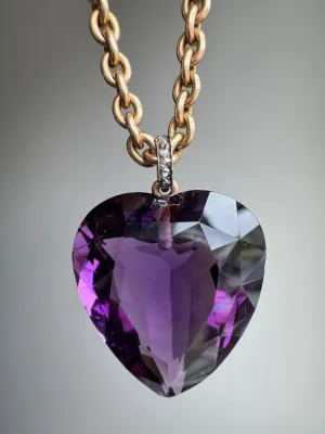 Edwardian Amethyst and Rose Cut Diamond Heart Pendant