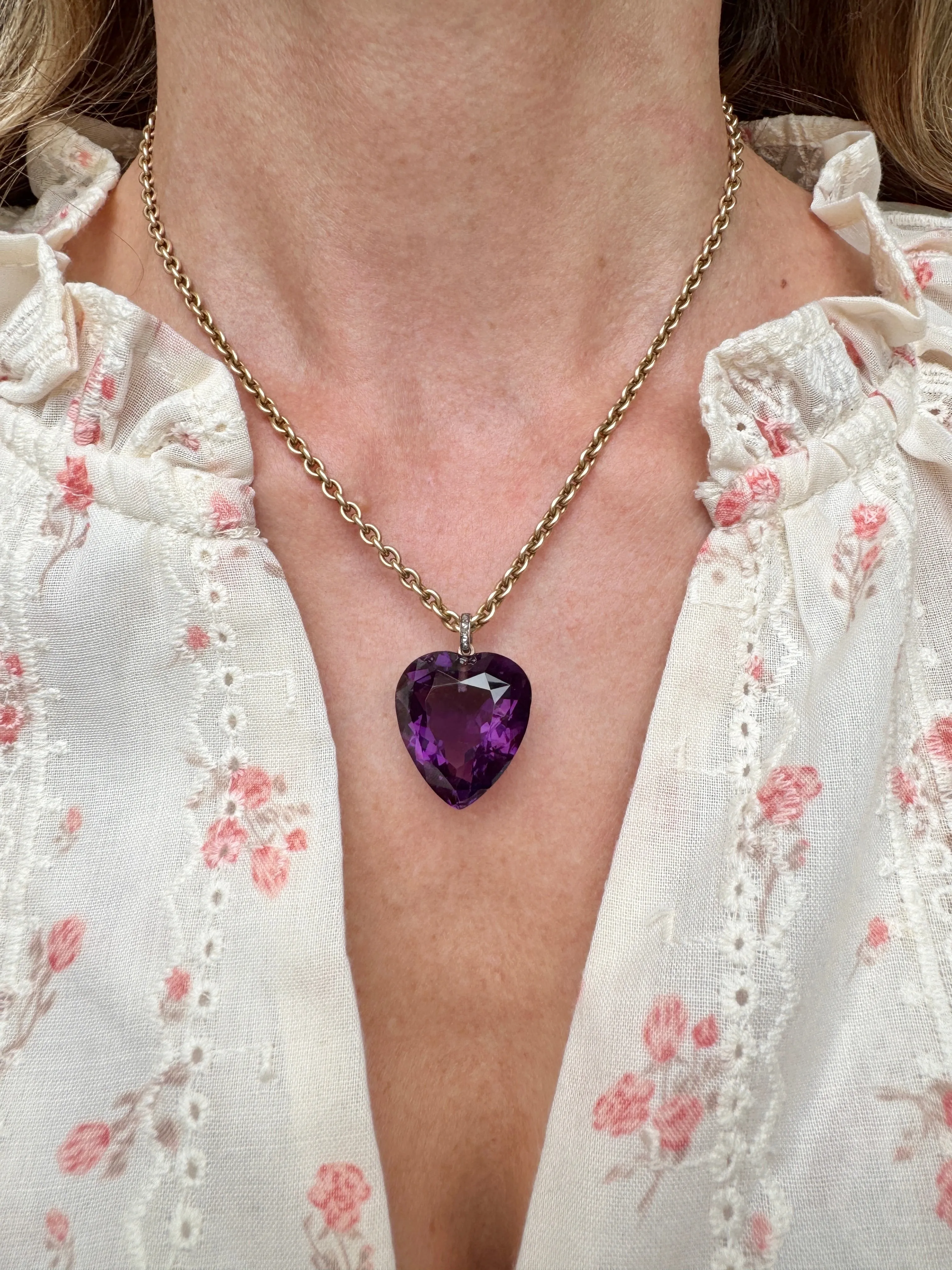 Edwardian Amethyst and Rose Cut Diamond Heart Pendant