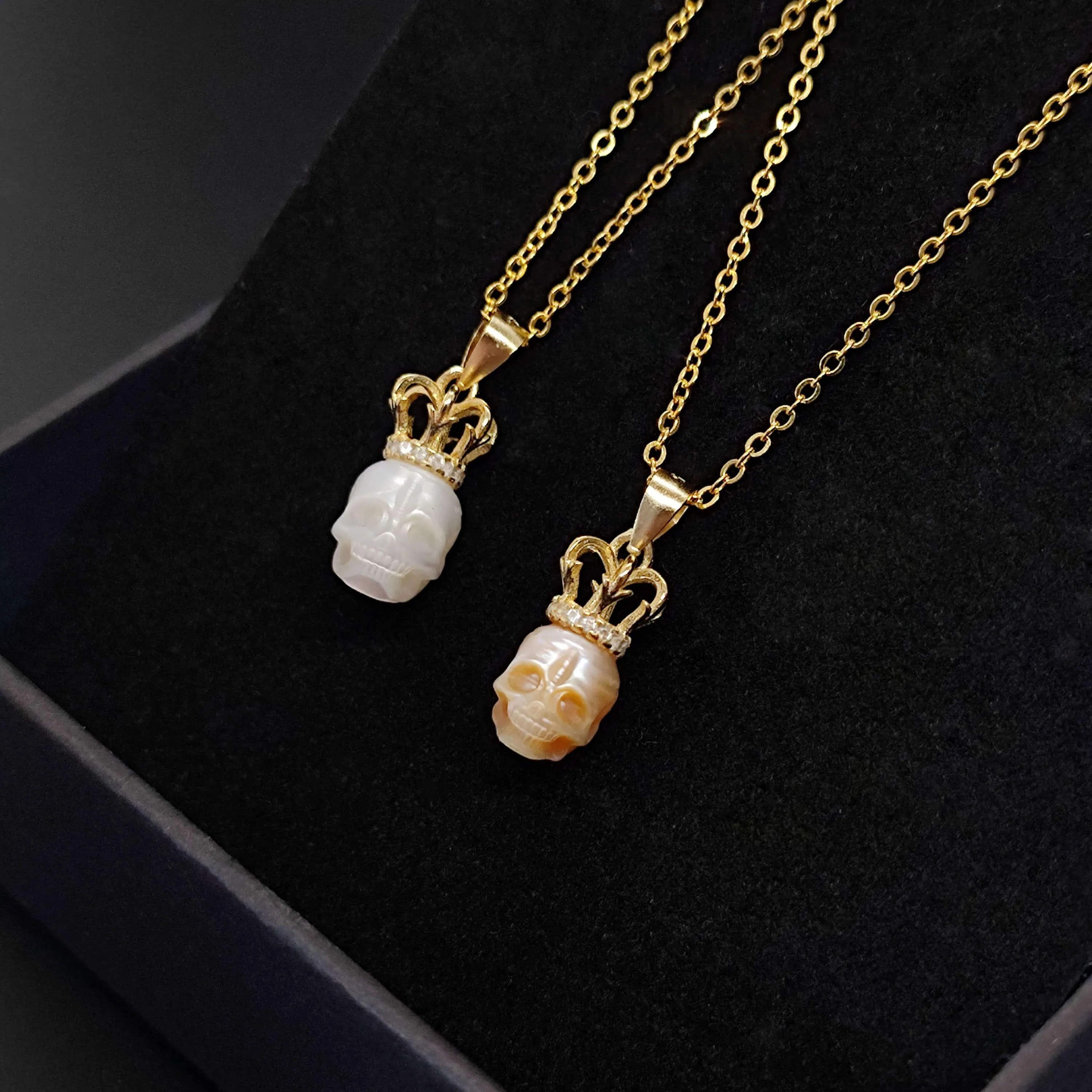 Elegant Pearl Skull Crown Necklace
