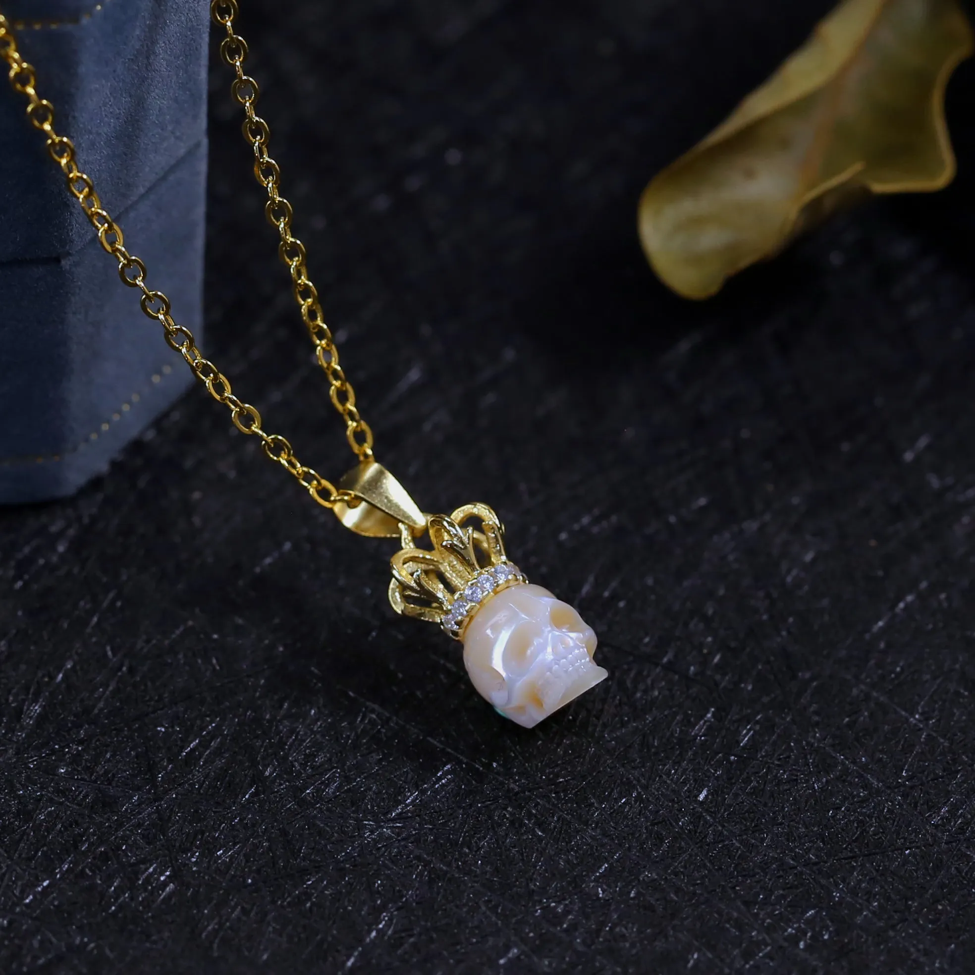 Elegant Pearl Skull Crown Necklace