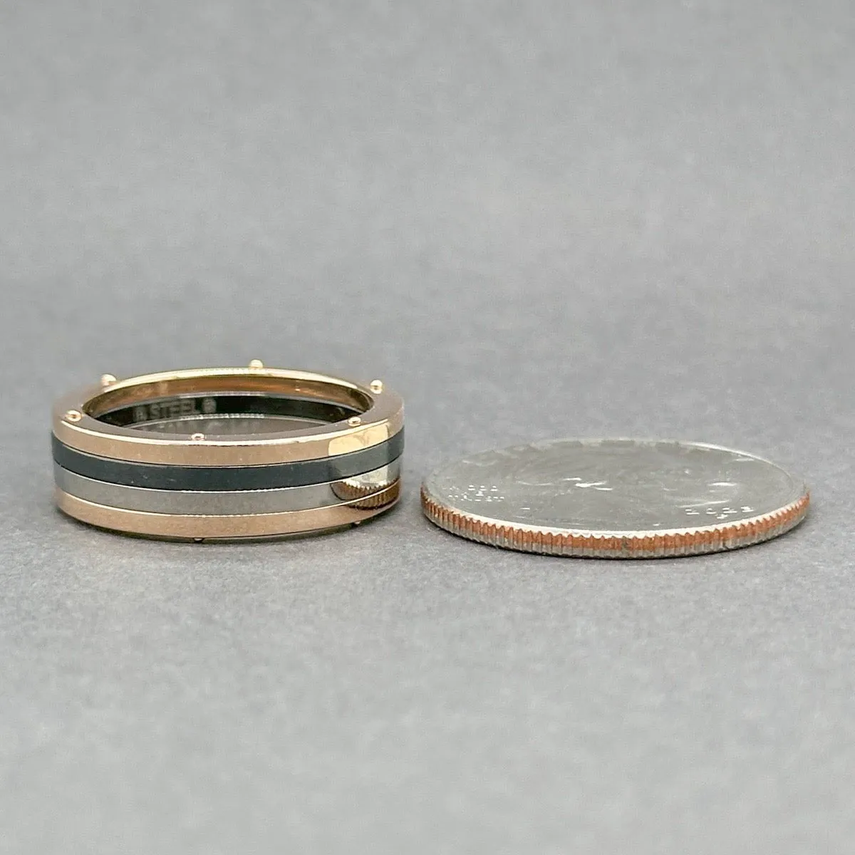 Estate 18K R Gold Steel & Palladium Ring