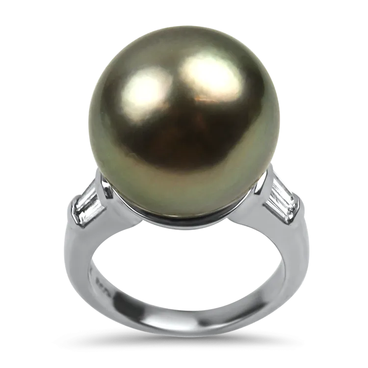 Estate 18K White Gold Tahitian Pearl & Diamond Ring