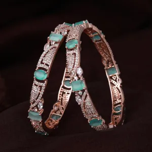 Estele Rosegold Plated Gleaming Mint Green American Diamond Bangles|Available in 2:4, 2:6 & 2:8 Sizes|Perfect Blend of Glamour & Elegance for Women