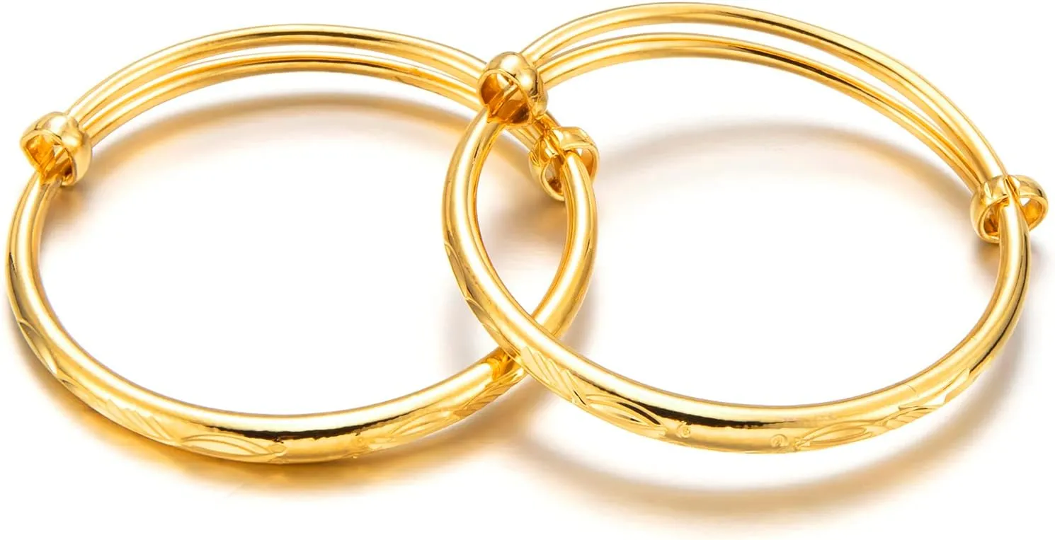 Ethlyn 2pcs/lot Mini Size Bangles For baby Boys Girls Gold Plated Fish Designs Bracelets for First Birthday Gifts