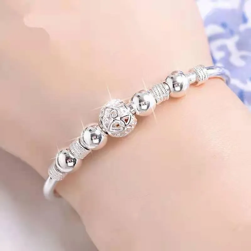 Fashion 925 Sterling Silver Lucky beads Bangles for women Charm Bracelets Luxury Designer Jewellery