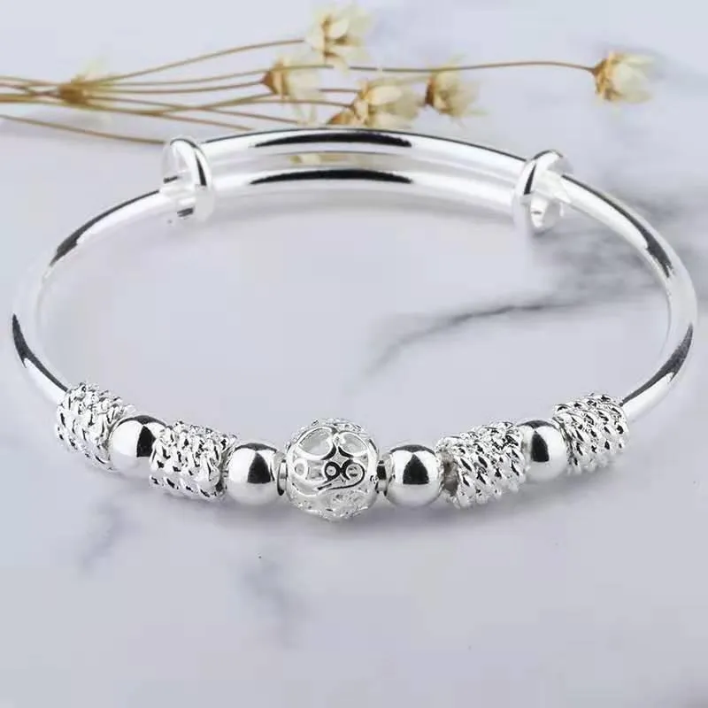 Fashion 925 Sterling Silver Lucky beads Bangles for women Charm Bracelets Luxury Designer Jewellery