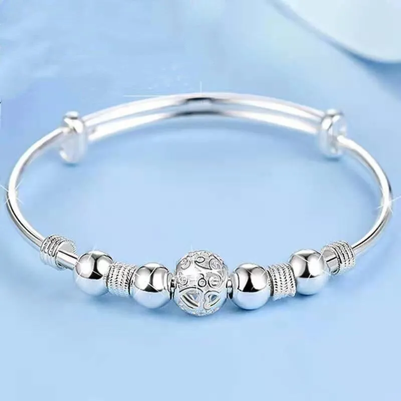 Fashion 925 Sterling Silver Lucky beads Bangles for women Charm Bracelets Luxury Designer Jewellery