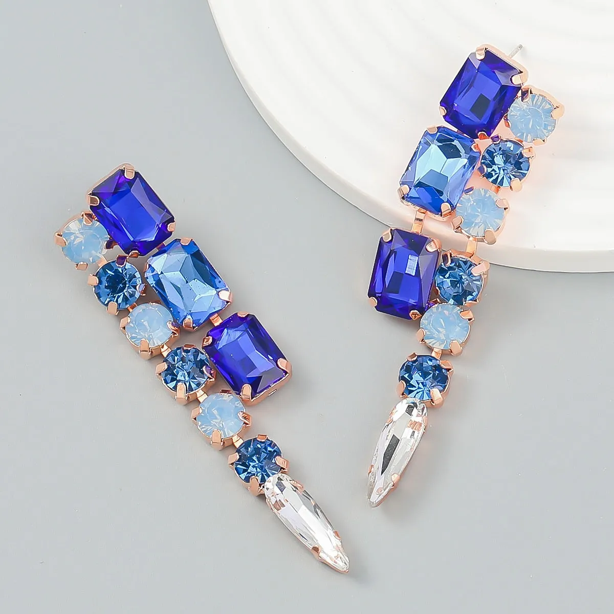 Fashion Simple Metal Color Rhinestone Geometric Earrings
