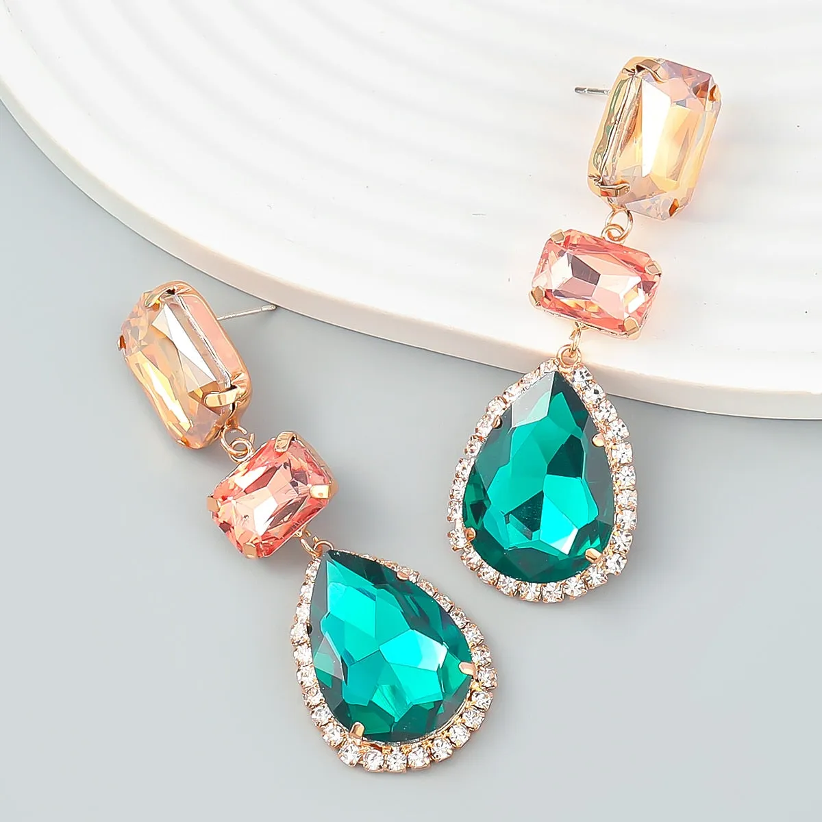 Fashion Simple Metal Color Rhinestone Geometric Earrings