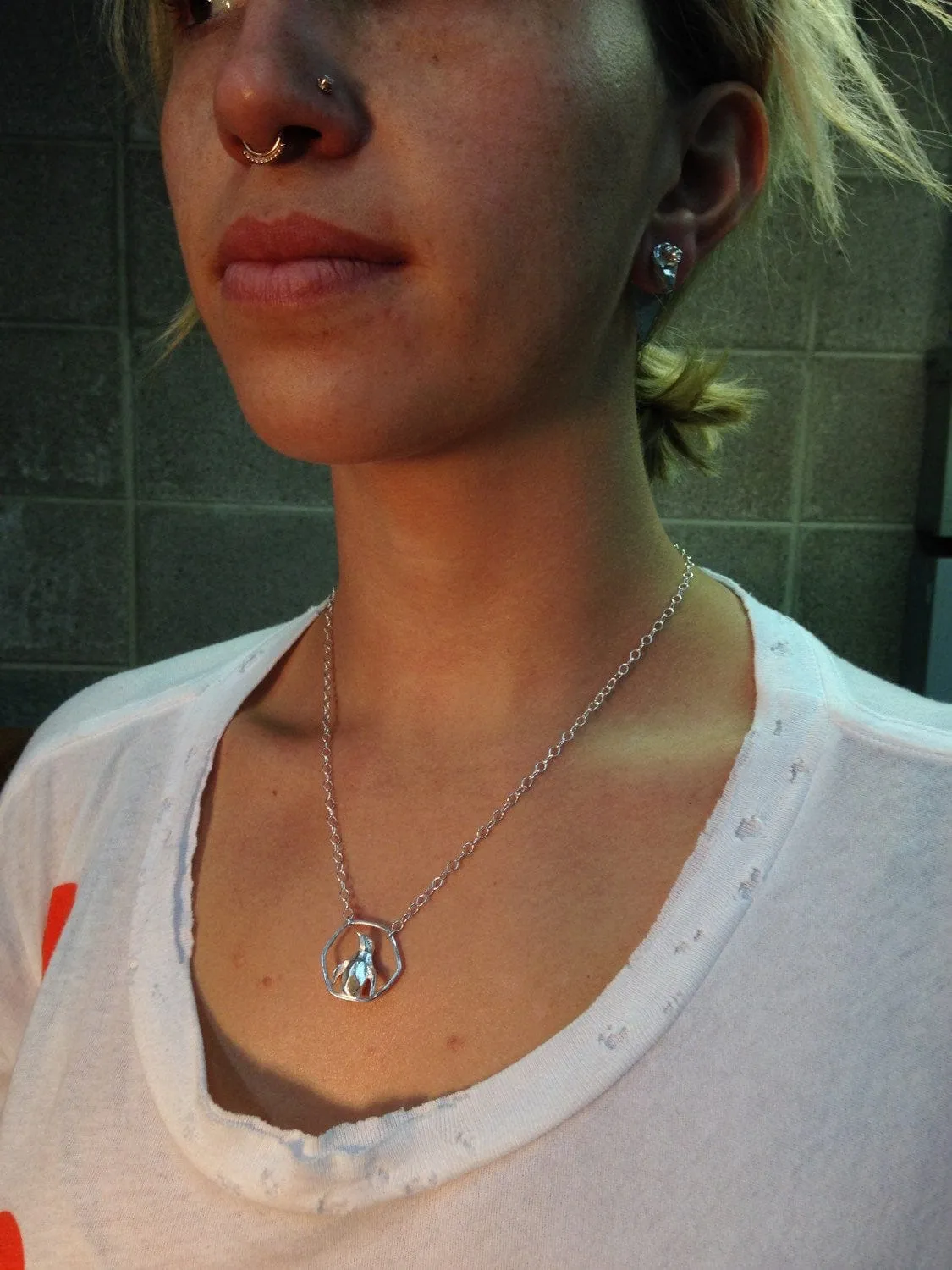 Fearless! Penguin Geometric Hoop Necklace