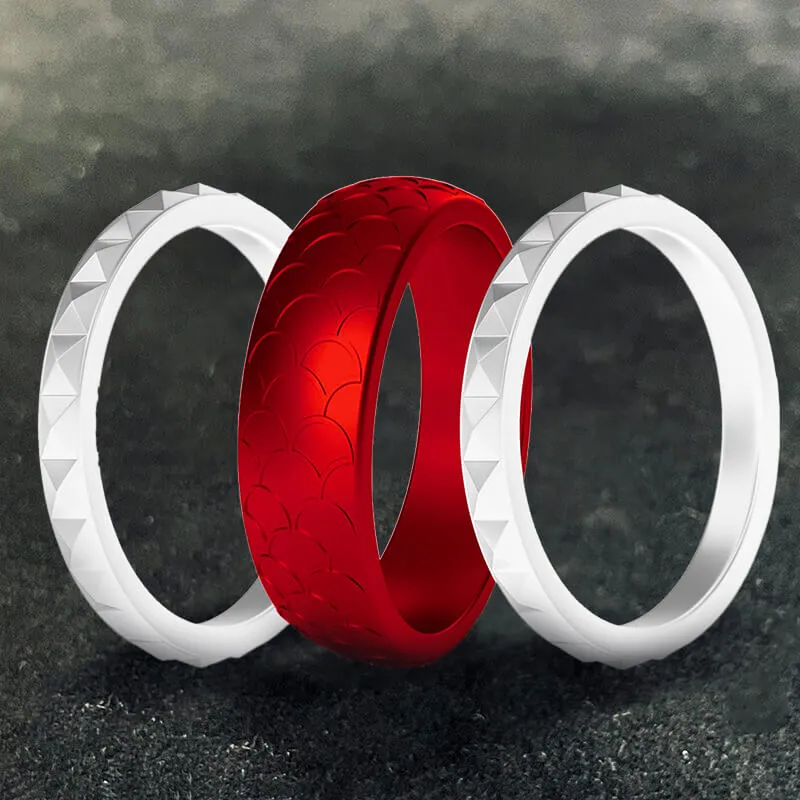 Fish Scale 3-Piece Stacking Silicone Band Ring