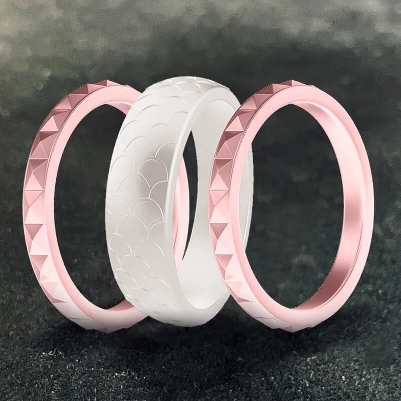 Fish Scale 3-Piece Stacking Silicone Band Ring