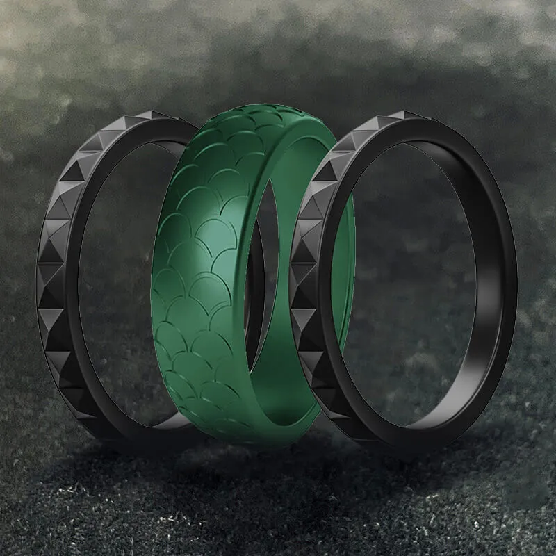 Fish Scale 3-Piece Stacking Silicone Band Ring