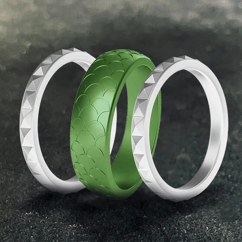 Fish Scale 3-Piece Stacking Silicone Band Ring
