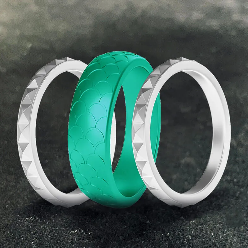 Fish Scale 3-Piece Stacking Silicone Band Ring