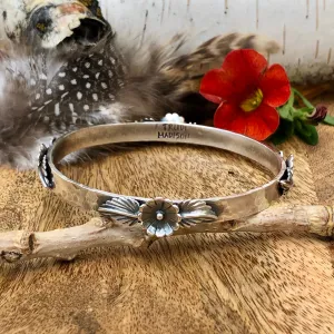 Floral and leaves Hammered Bangle Sterling Silver Bangle Bracelet