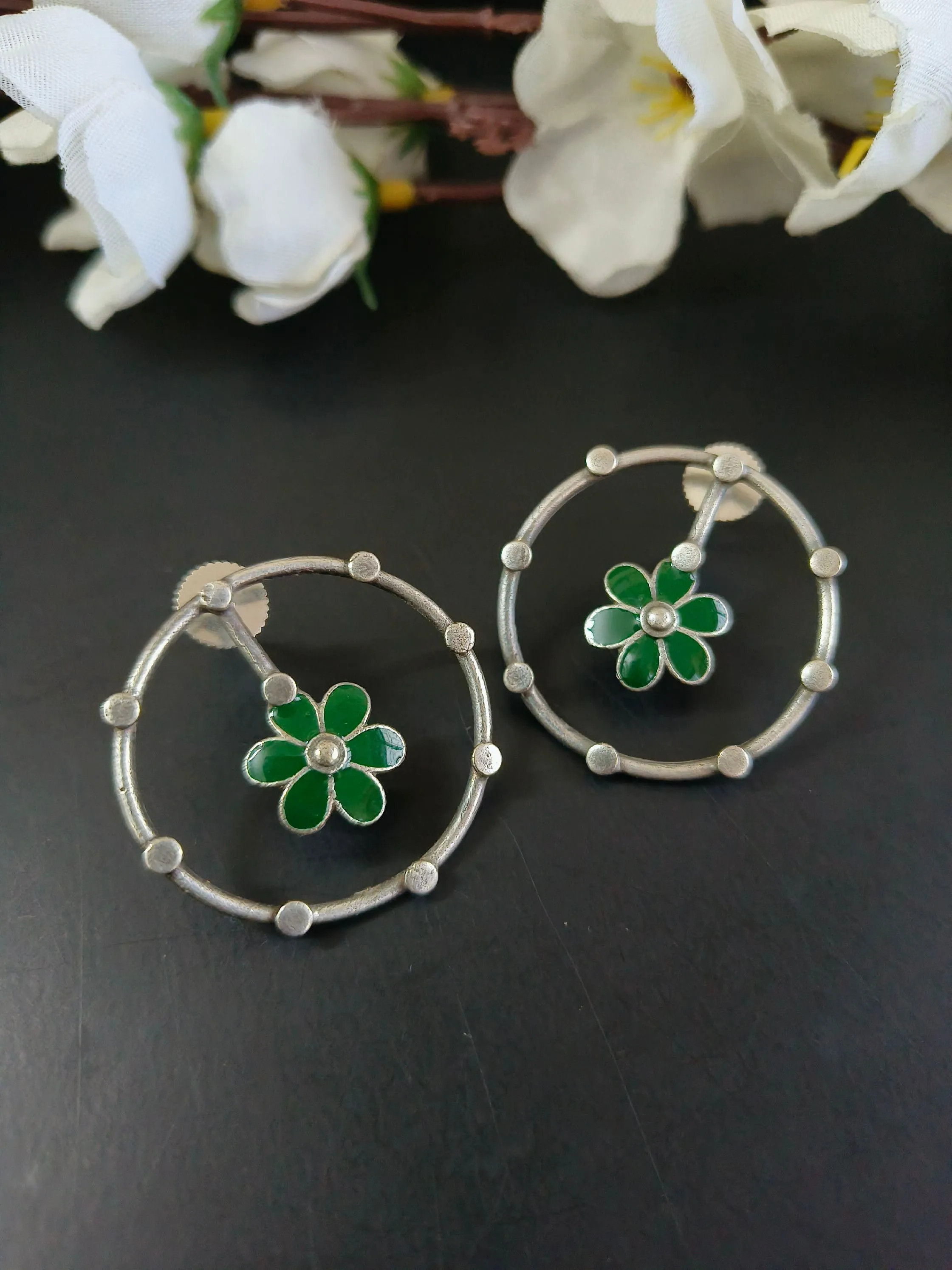 Floral Circular Oxidised Earrings | Sarichka