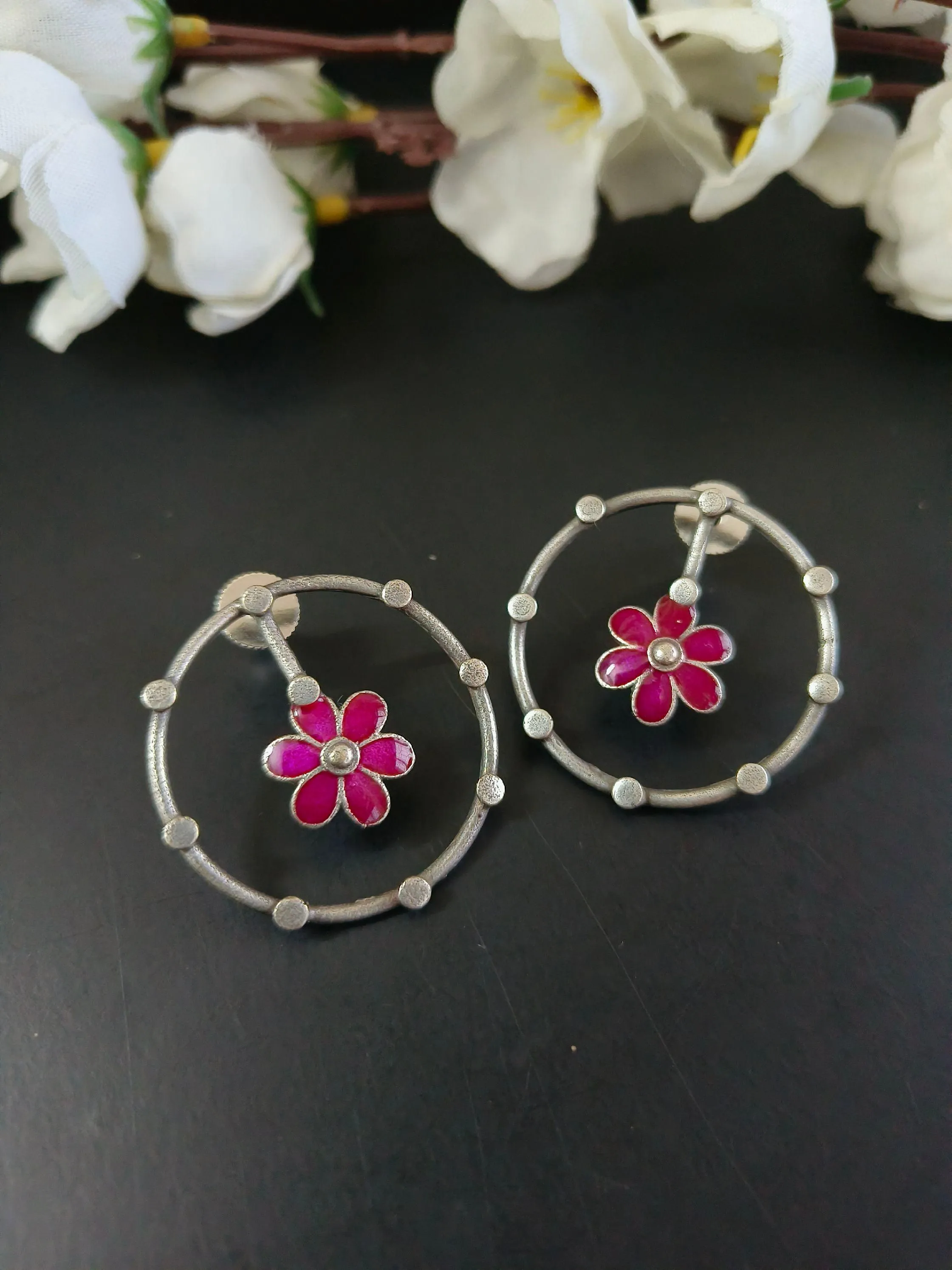 Floral Circular Oxidised Earrings | Sarichka
