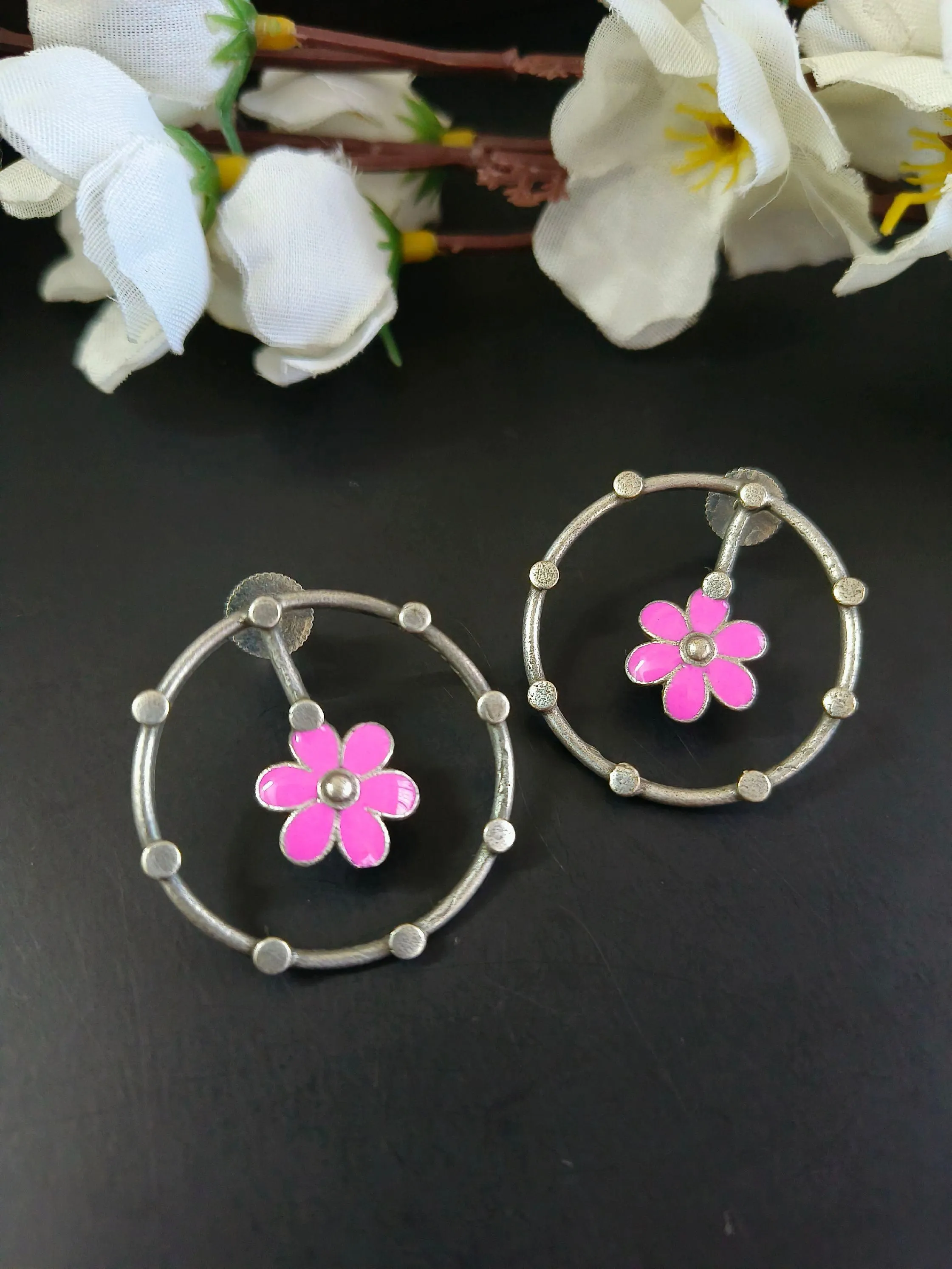 Floral Circular Oxidised Earrings | Sarichka