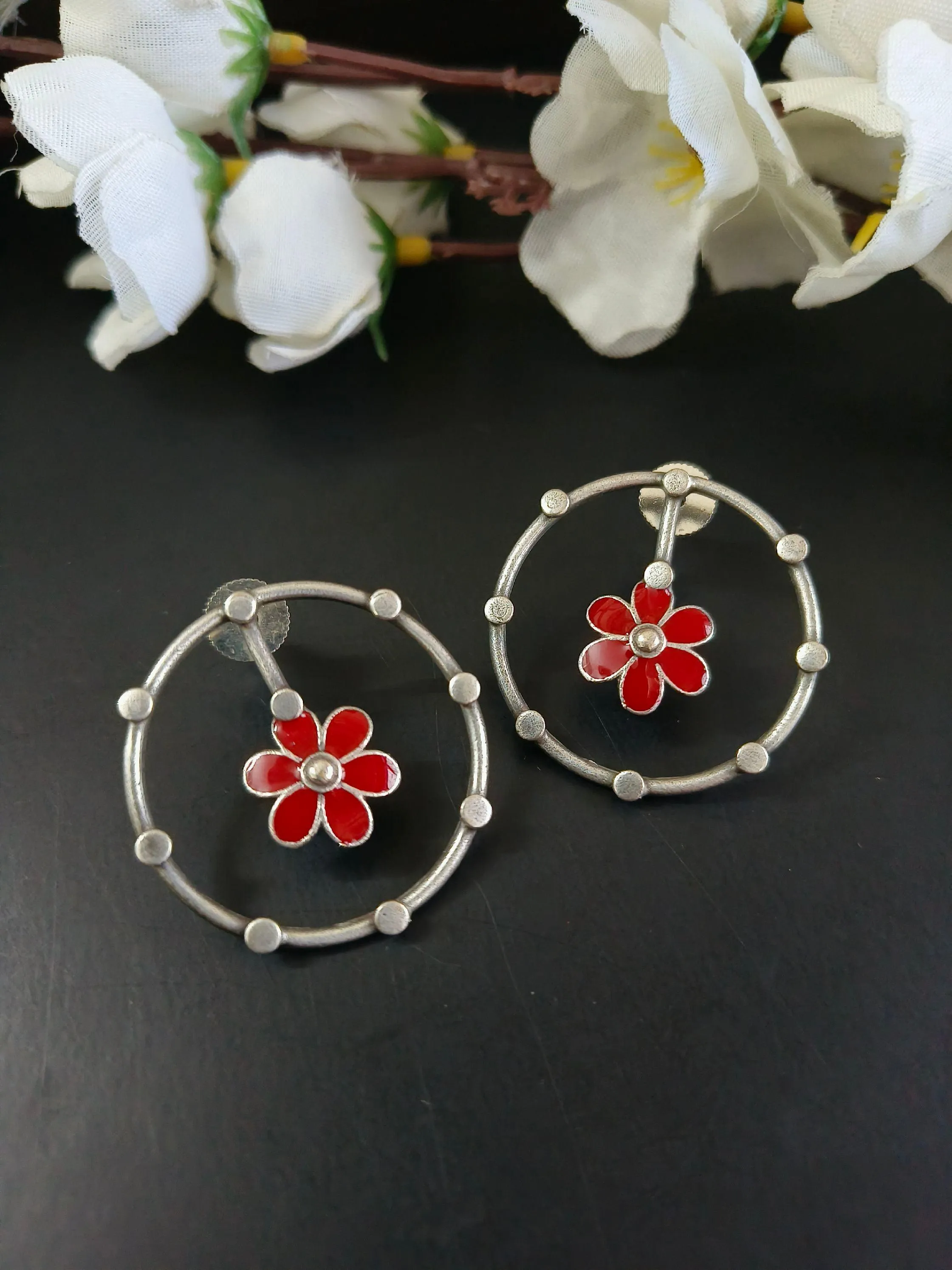 Floral Circular Oxidised Earrings | Sarichka