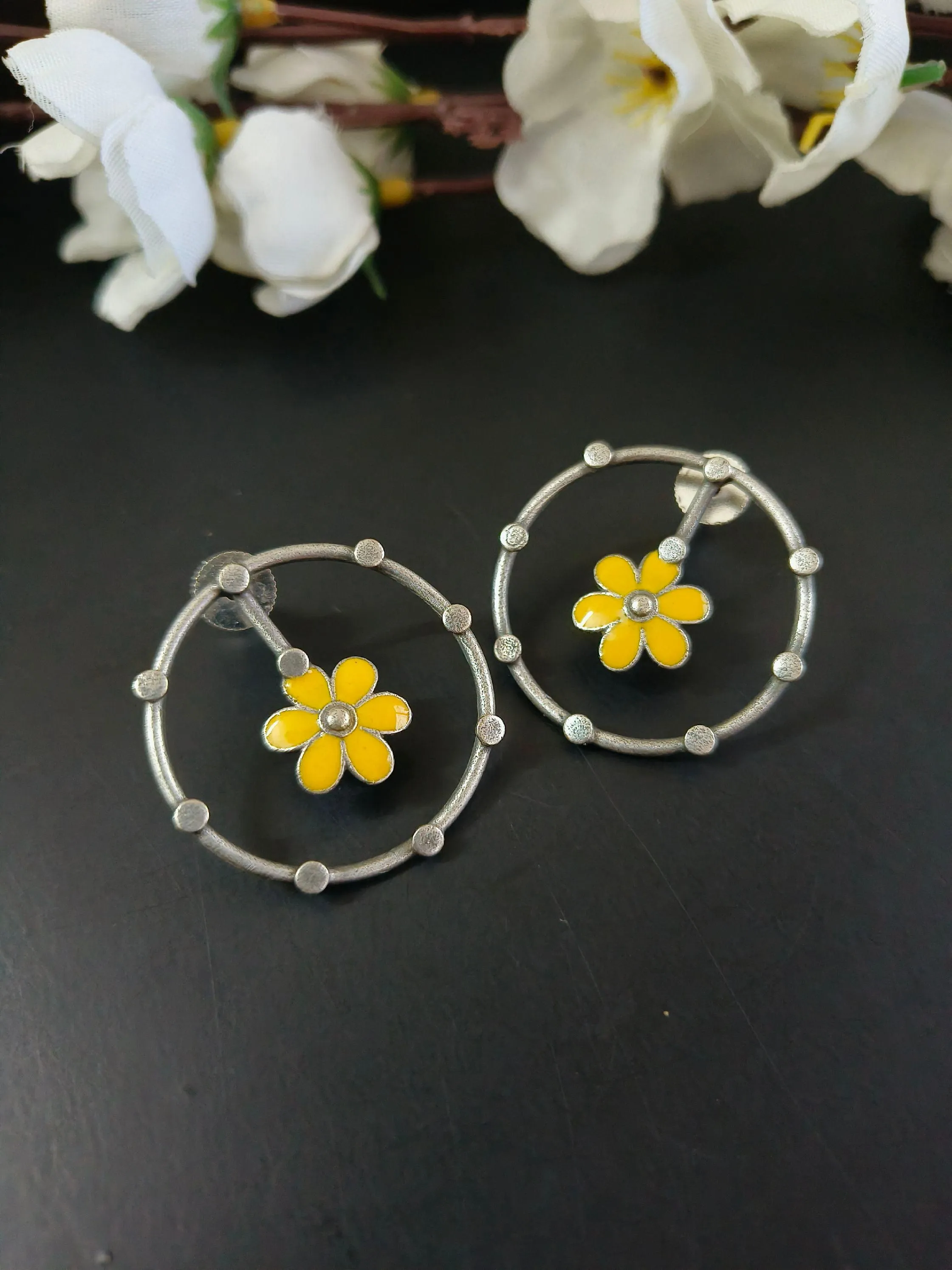 Floral Circular Oxidised Earrings | Sarichka