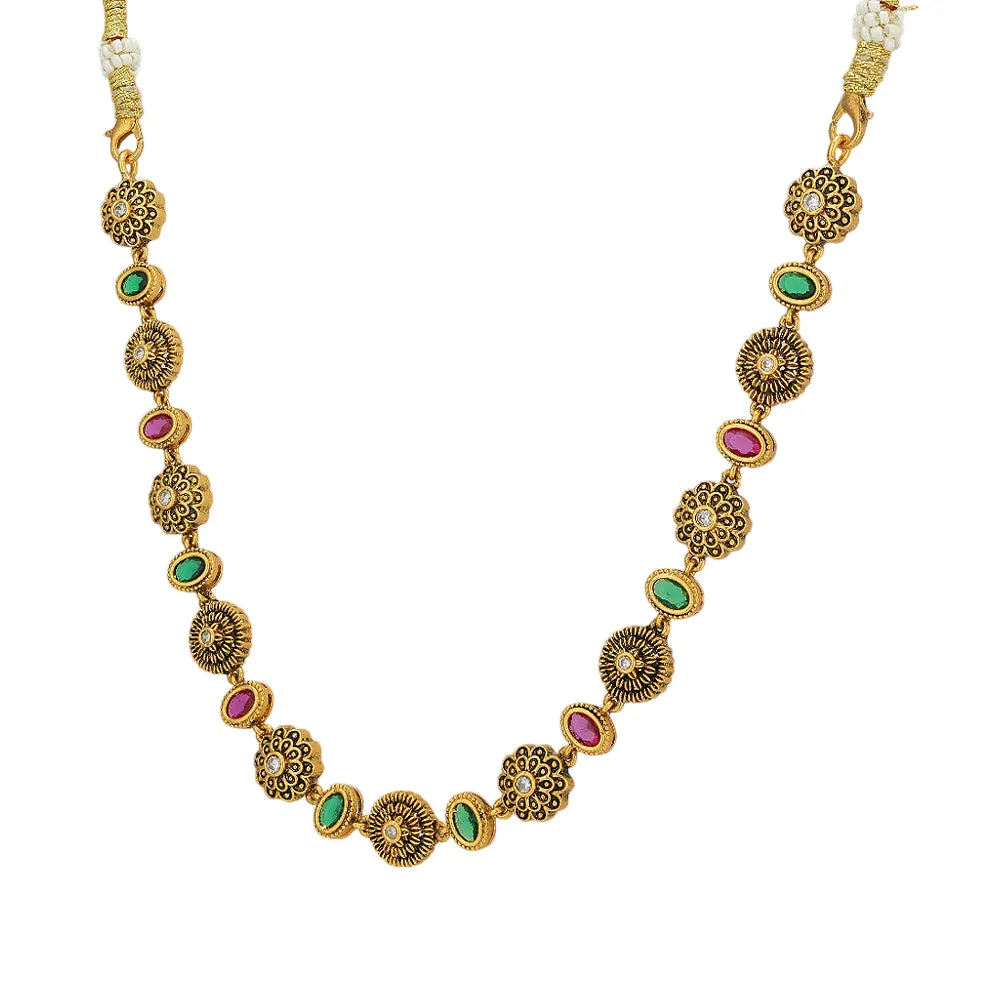 Floral Elegance Red Green Statement 925 Necklace