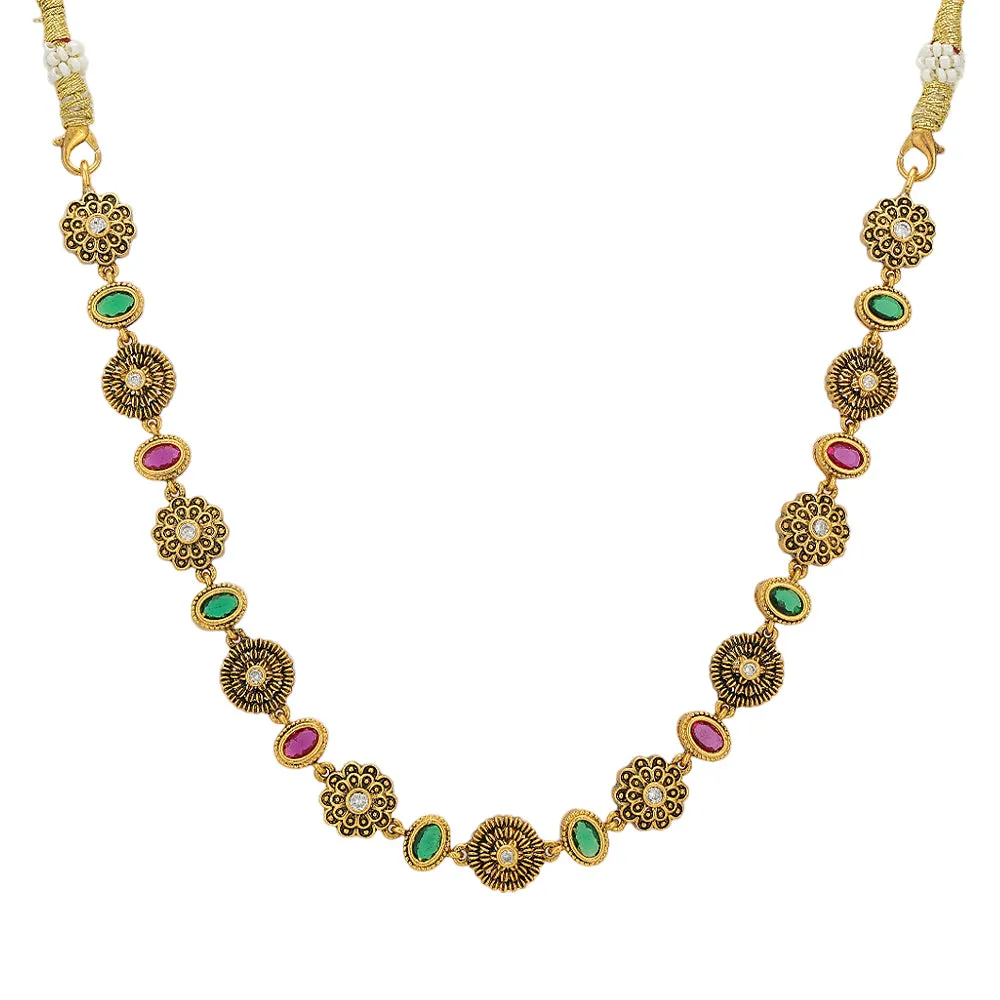 Floral Elegance Red Green Statement 925 Necklace