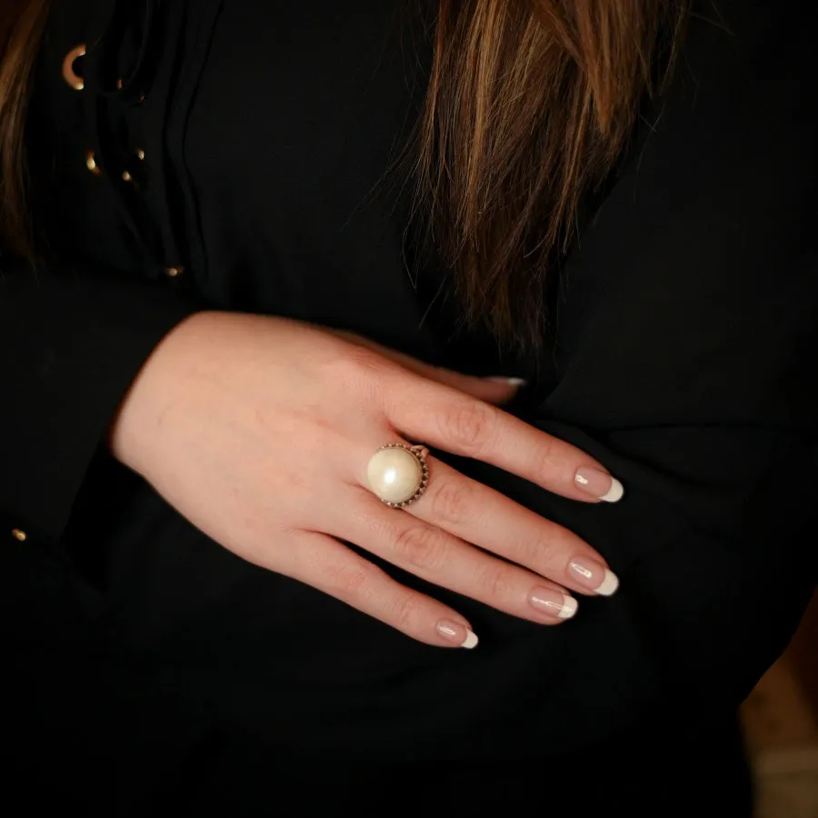 Freshwater Pearl and Silver Accent Women's Promise Ring