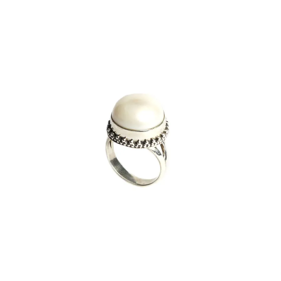 Freshwater Pearl and Silver Accent Women's Promise Ring