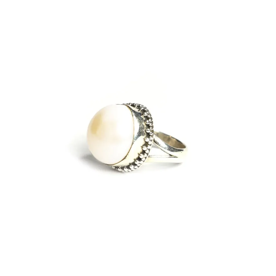 Freshwater Pearl and Silver Accent Women's Promise Ring
