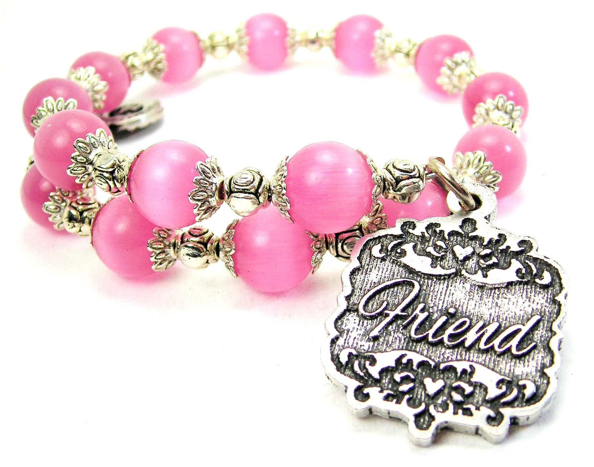 Friend Victorian Scroll Cat's Eye Beaded Wrap Bracelet