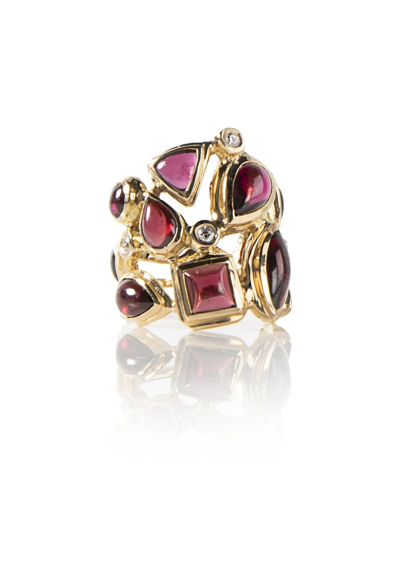 Garnet & Diamond 18K Gold Mosaic Statement Ring