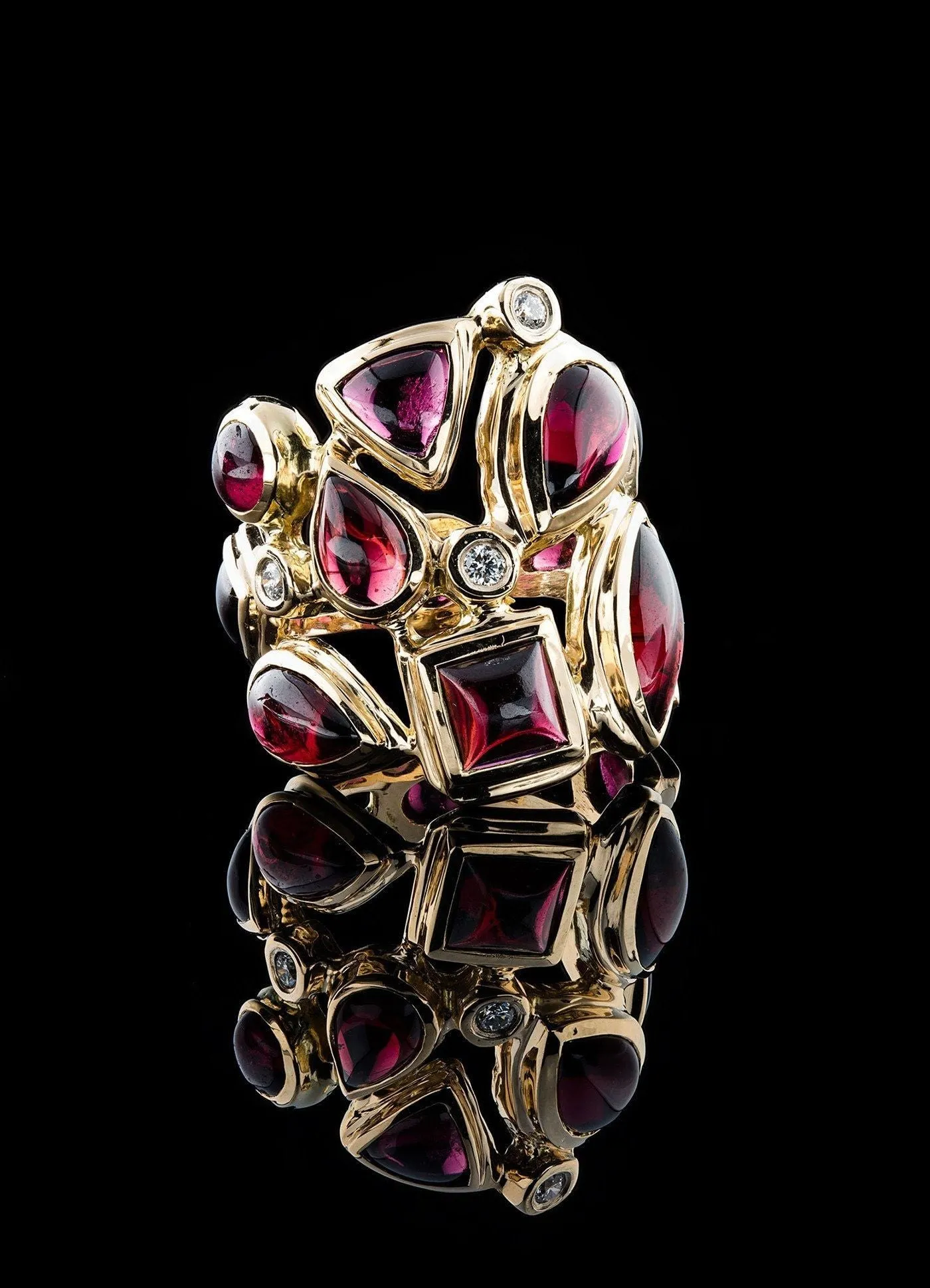 Garnet & Diamond 18K Gold Mosaic Statement Ring
