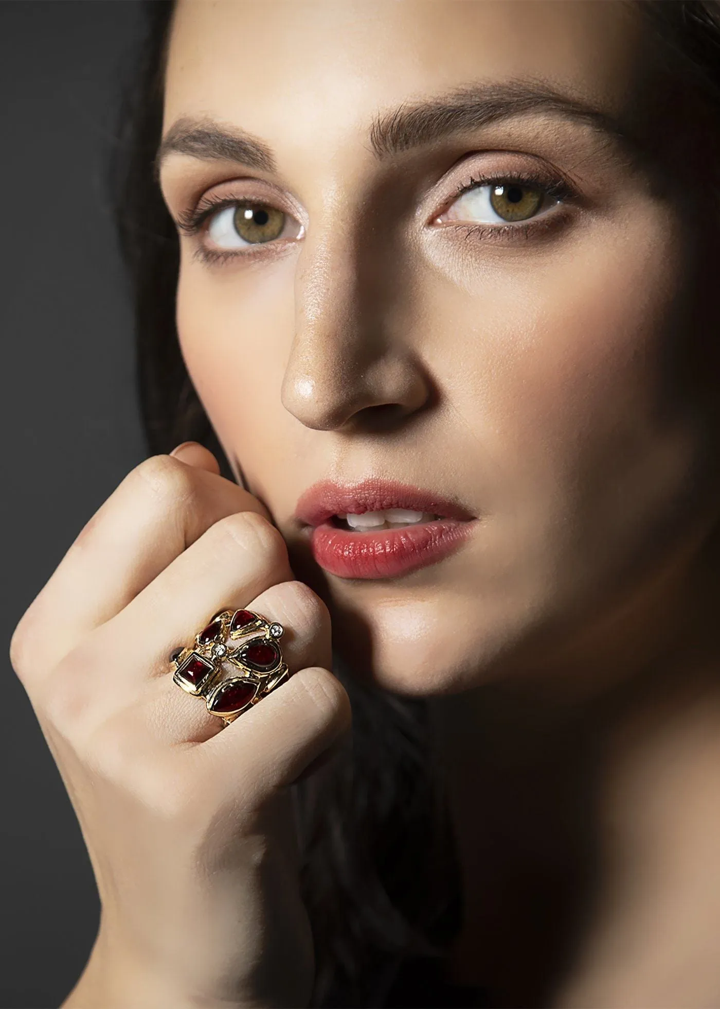 Garnet & Diamond 18K Gold Mosaic Statement Ring